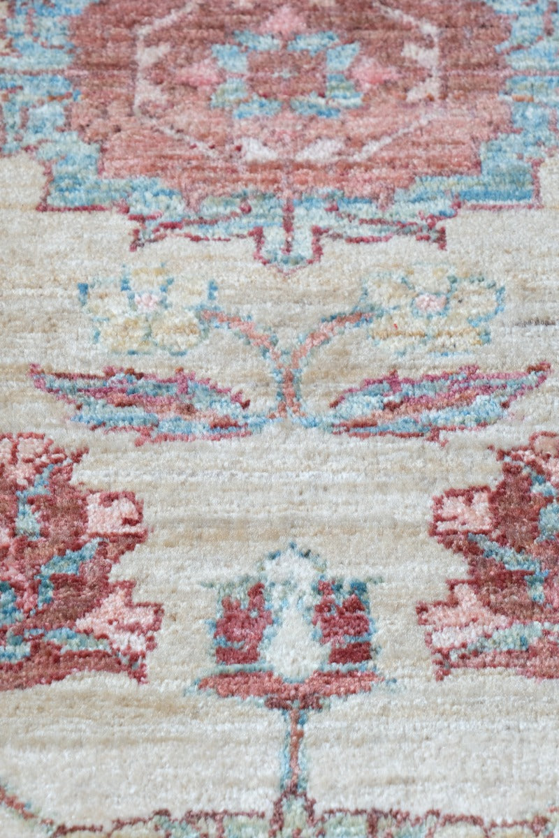 Vintage Light Blue And Pink Caucasian Rug