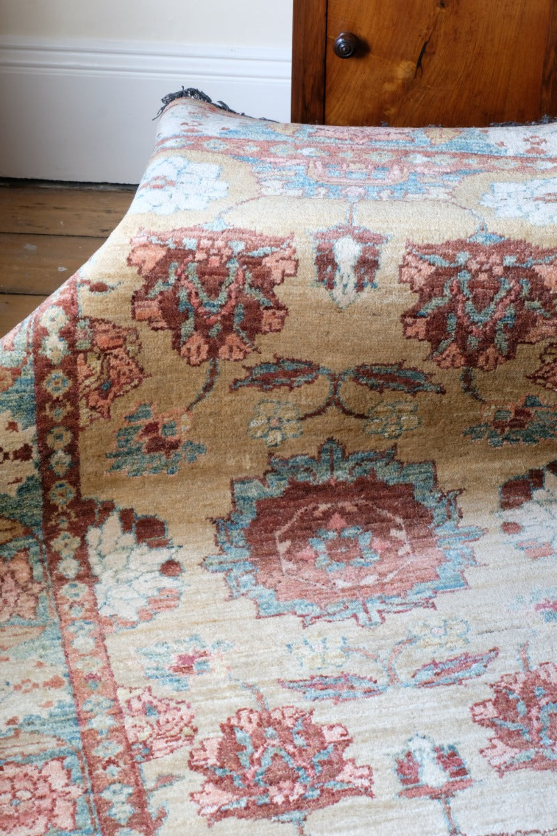 Vintage Light Blue And Pink Caucasian Rug