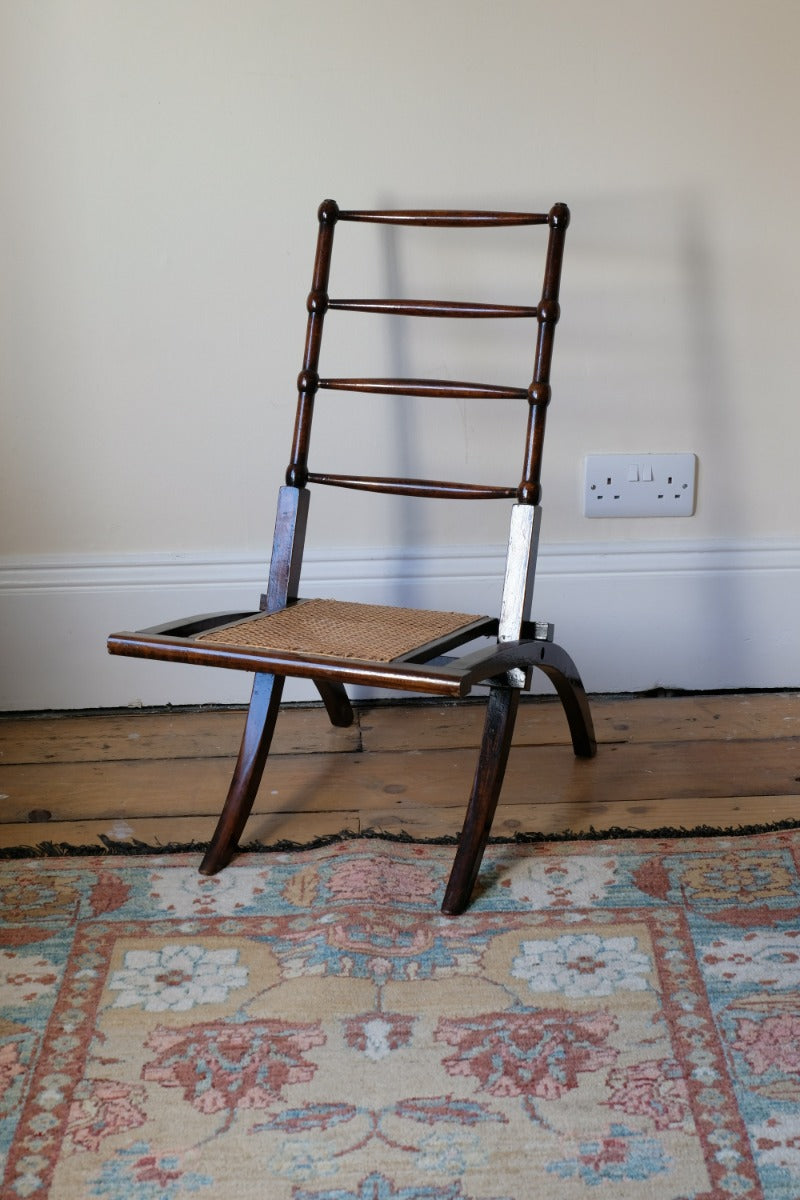 Folding Ladder Back Campaign Chair With Cane Seat