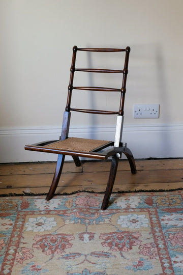 Folding Ladder Back Campaign Chair With Cane Seat