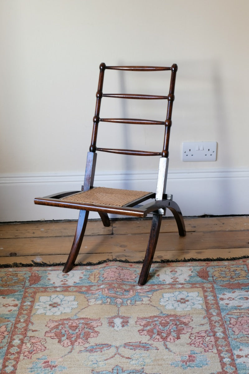 Folding Ladder Back Campaign Chair With Cane Seat