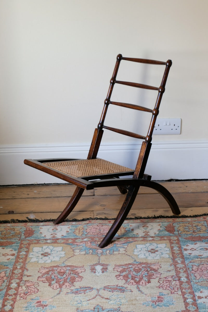 Folding Ladder Back Campaign Chair With Cane Seat