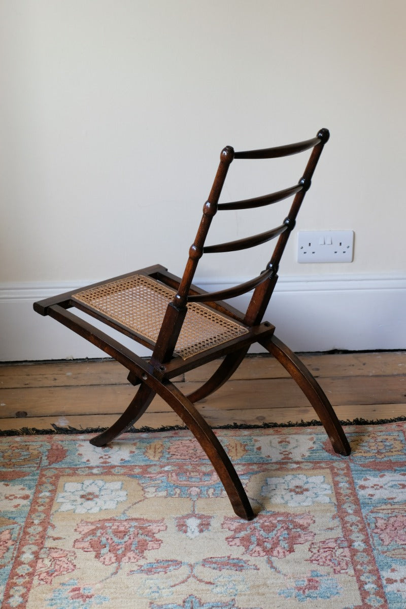 Folding Ladder Back Campaign Chair With Cane Seat