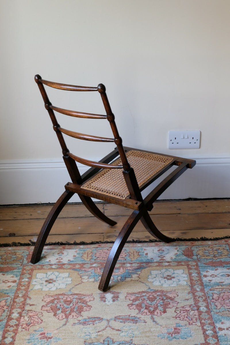 Folding Ladder Back Campaign Chair With Cane Seat