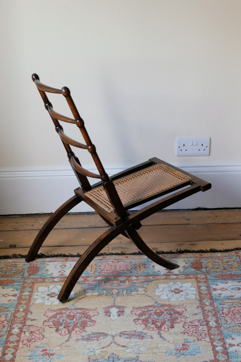 Folding Ladder Back Campaign Chair With Cane Seat