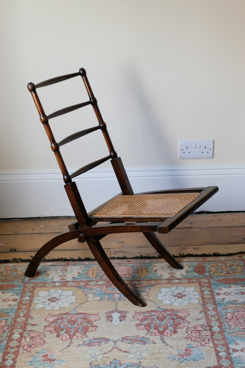 Folding Ladder Back Campaign Chair With Cane Seat