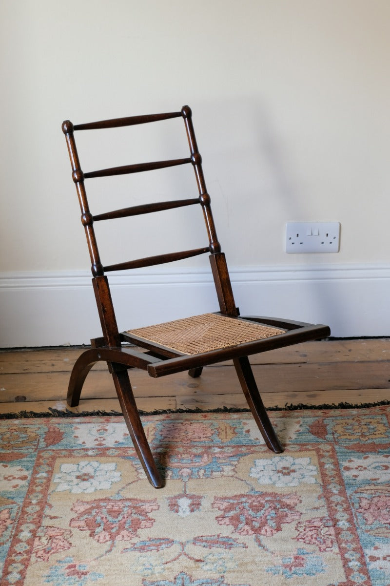 Folding Ladder Back Campaign Chair With Cane Seat