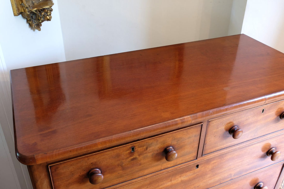 Close up of top - Victorian Mahogany Chest of Drawers – 2‑over‑3 Large Storage