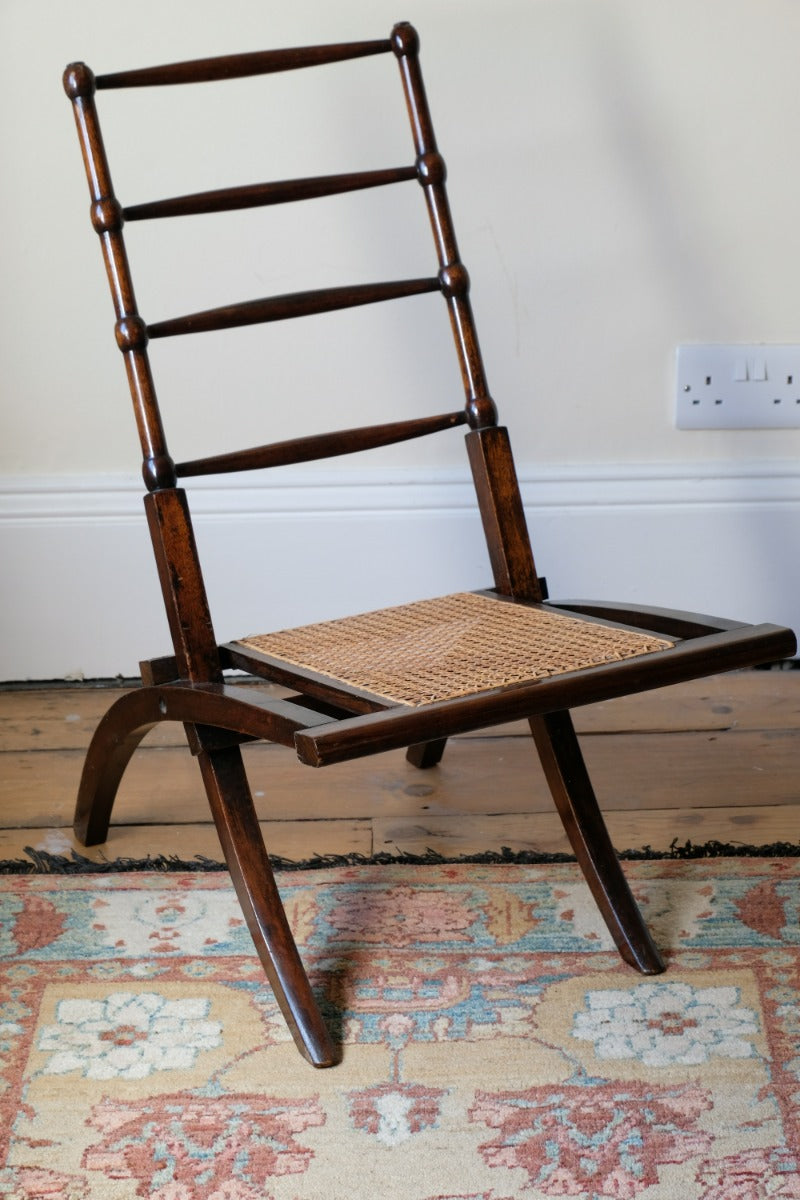 Folding Ladder Back Campaign Chair With Cane Seat