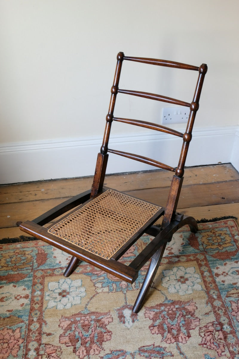 Folding Ladder Back Campaign Chair With Cane Seat