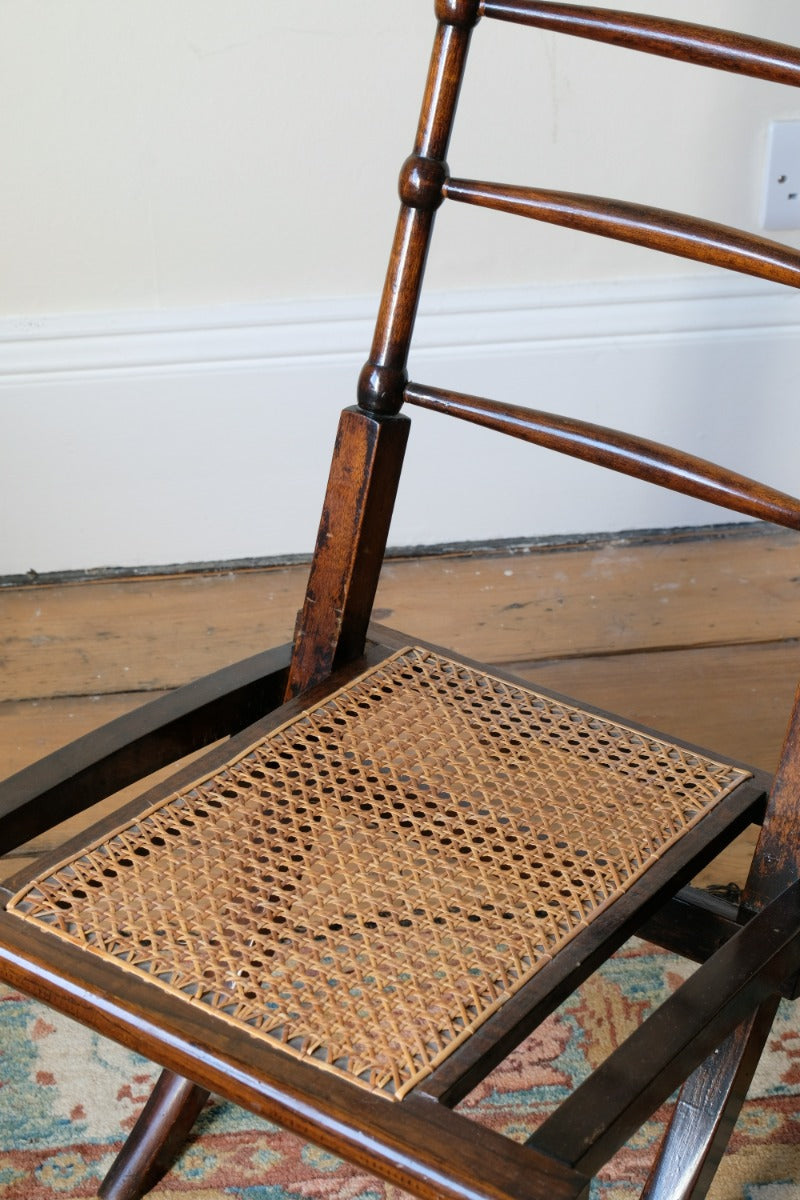 Folding Ladder Back Campaign Chair With Cane Seat