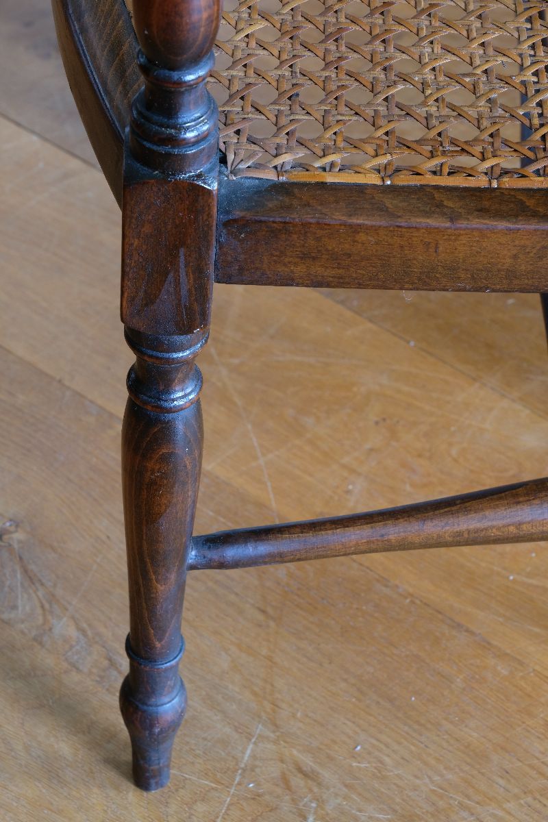Rare Edwardian bentwood lattice back armchair attributed to Jas Shoolbred with pierced Arts & Crafts design 