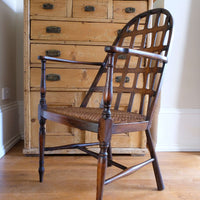 Rare Edwardian bentwood lattice back armchair attributed to Jas Shoolbred with pierced Arts & Crafts design 