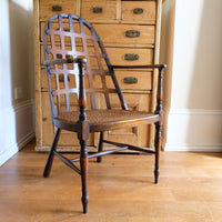 Rare Edwardian bentwood lattice back armchair attributed to Jas Shoolbred with pierced Arts & Crafts design 