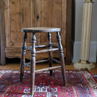 Victorian Elm Oval Top Stool On Four Turned Legs