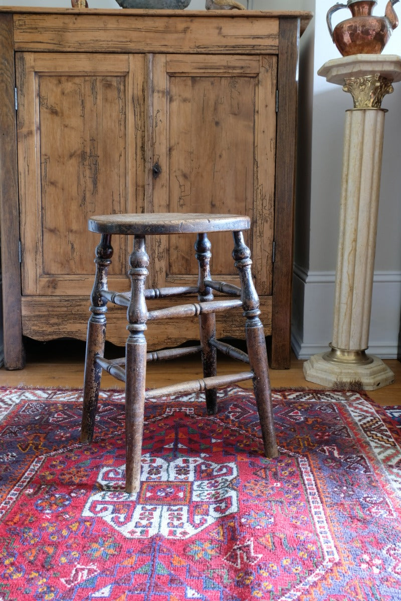 Victorian Elm Oval Top Stool On Four Turned Legs