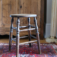 Victorian Elm Oval Top Stool On Four Turned Legs