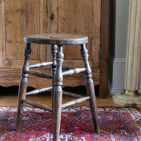 Victorian Elm Oval Top Stool On Four Turned Legs