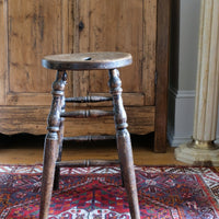 Victorian Elm Oval Top Stool On Four Turned Legs