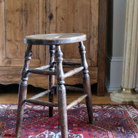 Victorian Elm Oval Top Stool On Four Turned Legs