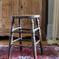 Victorian Elm Oval Top Stool On Four Turned Legs