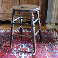 Victorian Elm Oval Top Stool On Four Turned Legs