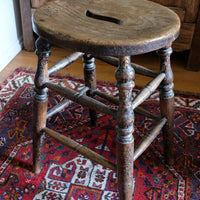 Victorian Elm Oval Top Stool On Four Turned Legs