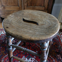 Victorian Elm Oval Top Stool On Four Turned Legs