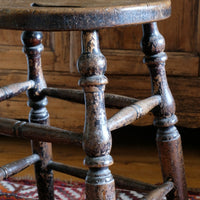 Victorian Elm Oval Top Stool On Four Turned Legs