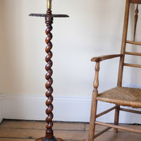 Rare Victorian walnut barley twist candle and wine stand with brass sconce and carved foliate decoration, circa 1870