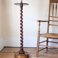 Rare Victorian walnut barley twist candle and wine stand with brass sconce and carved foliate decoration, circa 1870