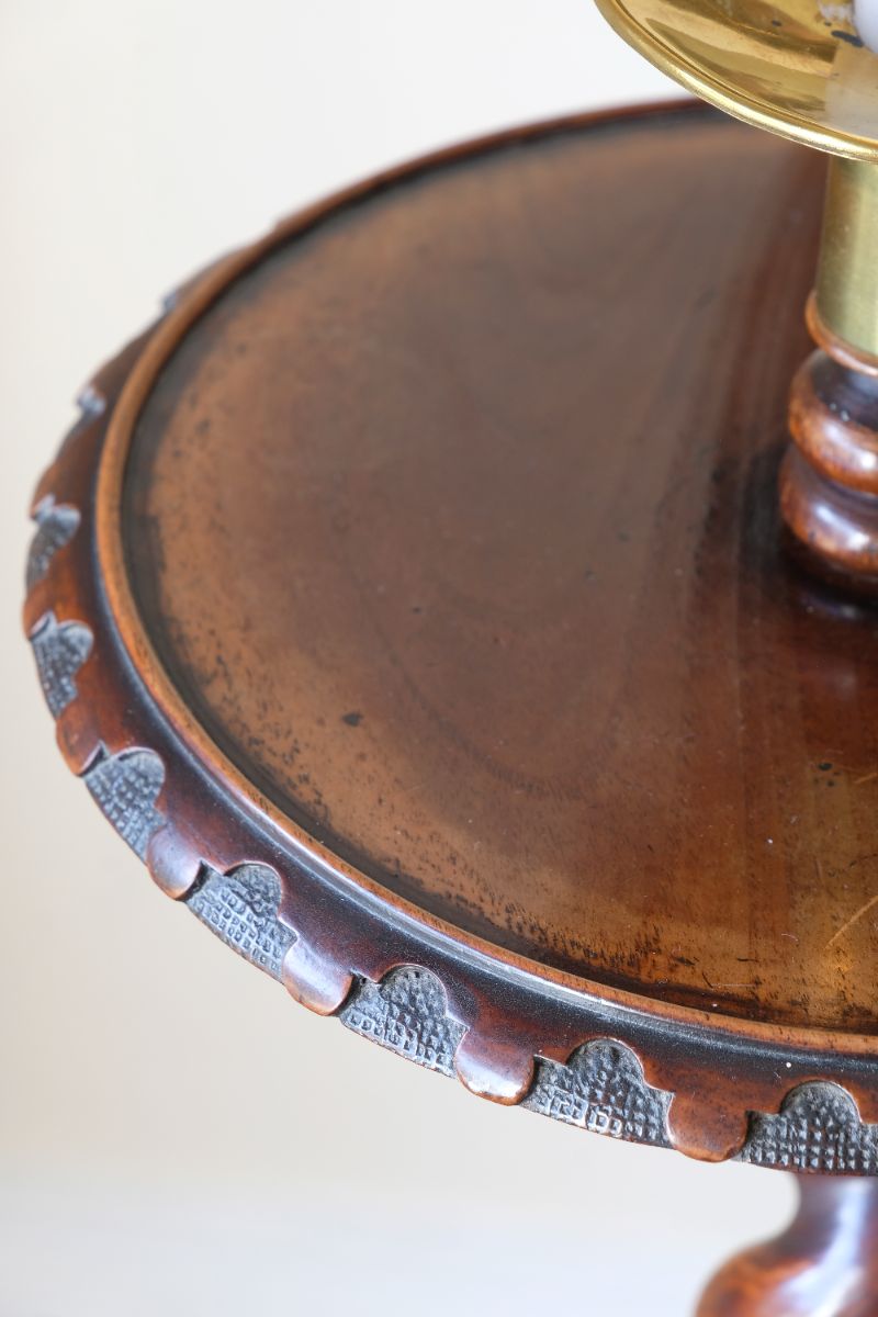Rare Victorian walnut barley twist candle and wine stand with brass candle sconce and carved foliate decoration, circa 1870