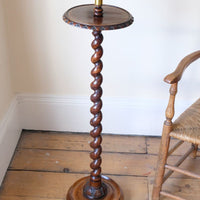 Rare Victorian walnut barley twist candle and wine stand with brass candle sconce and carved foliate decoration, circa 1870