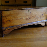 front view on an Early 19th Century English Elm Six Plank Coffer Chest With Internal Till
