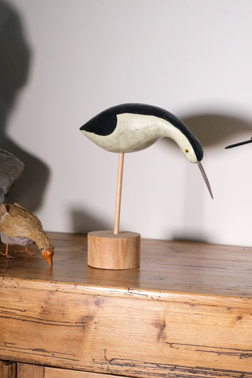 Hand Carved & Painted Black & White Folk Art Bird 1001864