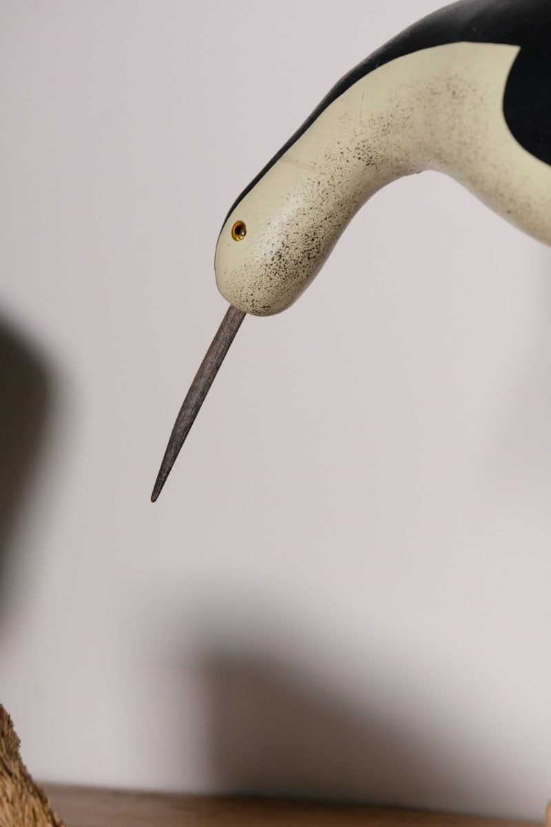 Hand Carved & Painted Black & White Folk Art Bird 1001864