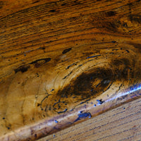 close up of the elm rich warm colour on an Early 19th Century English Elm Six Plank Coffer Chest With Internal Till