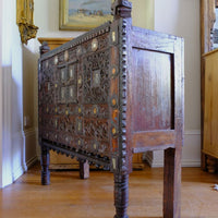 Antique Kutch Damchiya dowry chest with mirror inlay and carved hardwood fretwork, Gujarat c.1900–1930