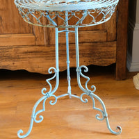 Blue Green Painted Wrought Iron Circular Garden Tripod Table