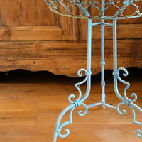 Blue Green Painted Wrought Iron Circular Garden Tripod Table