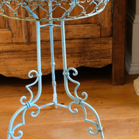 Blue Green Painted Wrought Iron Circular Garden Tripod Table