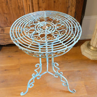 Blue Green Painted Wrought Iron Circular Garden Tripod Table