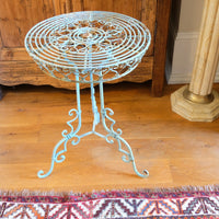 Blue Green Painted Wrought Iron Circular Garden Tripod Table