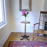 Antique Victorian brass telescopic wine table with mahogany top and lion’s paw feet