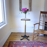 Antique Victorian brass telescopic wine table with mahogany top and lion’s paw feet