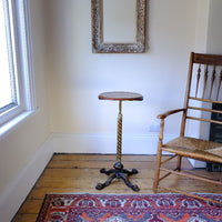 Antique Victorian brass telescopic wine table with mahogany top and lion’s paw feet