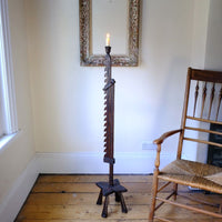 Rare Arts & Crafts Carved Oak Ratchet Adjustable Candle Stand