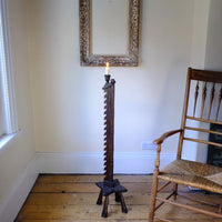 Rare Arts & Crafts Carved Oak Ratchet Adjustable Candle Stand