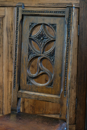 Carved Elm Hall Chair With Hide Seat Circa 1900's