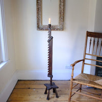 Rare Arts & Crafts Carved Oak Ratchet Adjustable Candle Stand